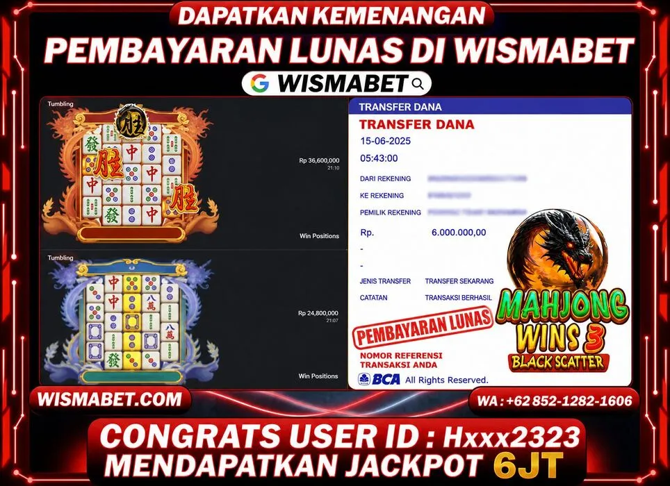 BUKTI KEMENANGAN Mahjong Wins 3 - Black Scatter Rp6,000,000- LUNAS